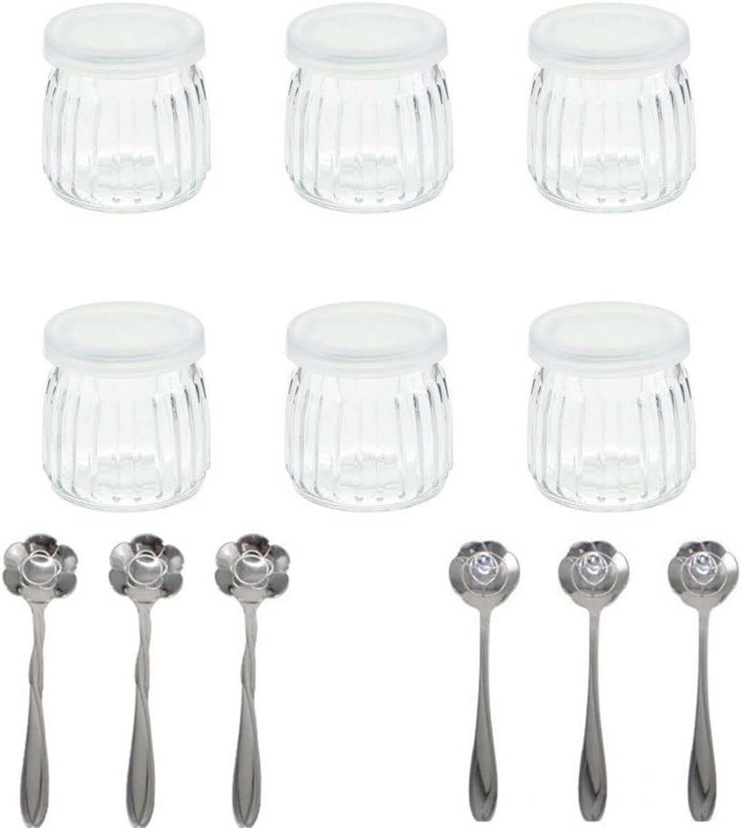 Set van 6 Glazen Yoghurtpotjes met Deksel, Puddingvormpjes 100ml