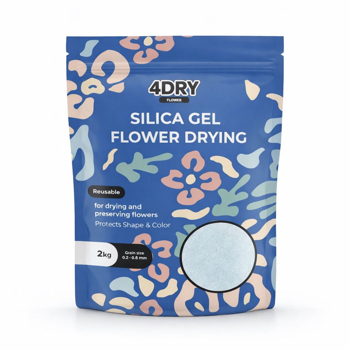 4DRY Flower 2 kg | Hersluitbare zak | Silica Gel voor Bloemen Drogen | Wit 0,2 - 0,8mm | Fijne korrel