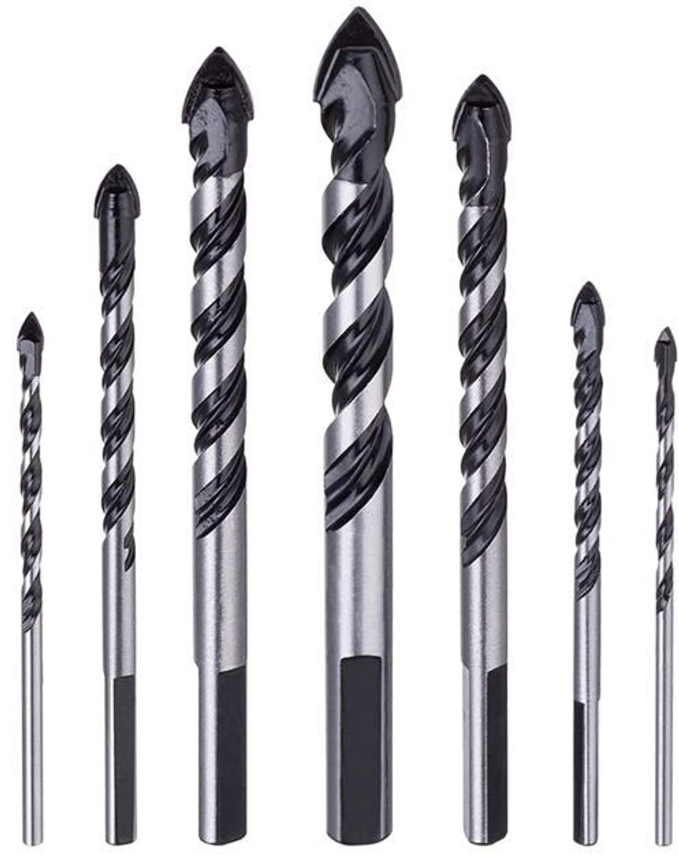 Een set van 7 wolfraamcarbide steenboren, geschikt voor keramische tegels, beton, bakstene