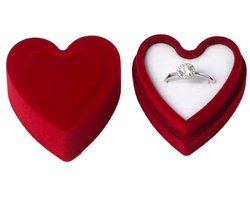 Ringdoosje Hartje - Rood - Aanzoek Doosje - Trouwring Doosje - Huwelijksaanzoek - Bruiloft - Sieradendoosje - Fluwelen Ringdoosje - Verlovingsring Doosje - Valentijn Cadeau - Vrouw