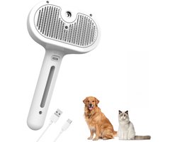 Kattenborstel - Pet grooming brush - 3-in-1 Steamy Brush kat -Electronic mist spray - Gentle deshedding tool - Cats - Dogs - Pet steam brush - Reduces shedding - Soft bristles - Healthy coat - Hair smoothing comb - White