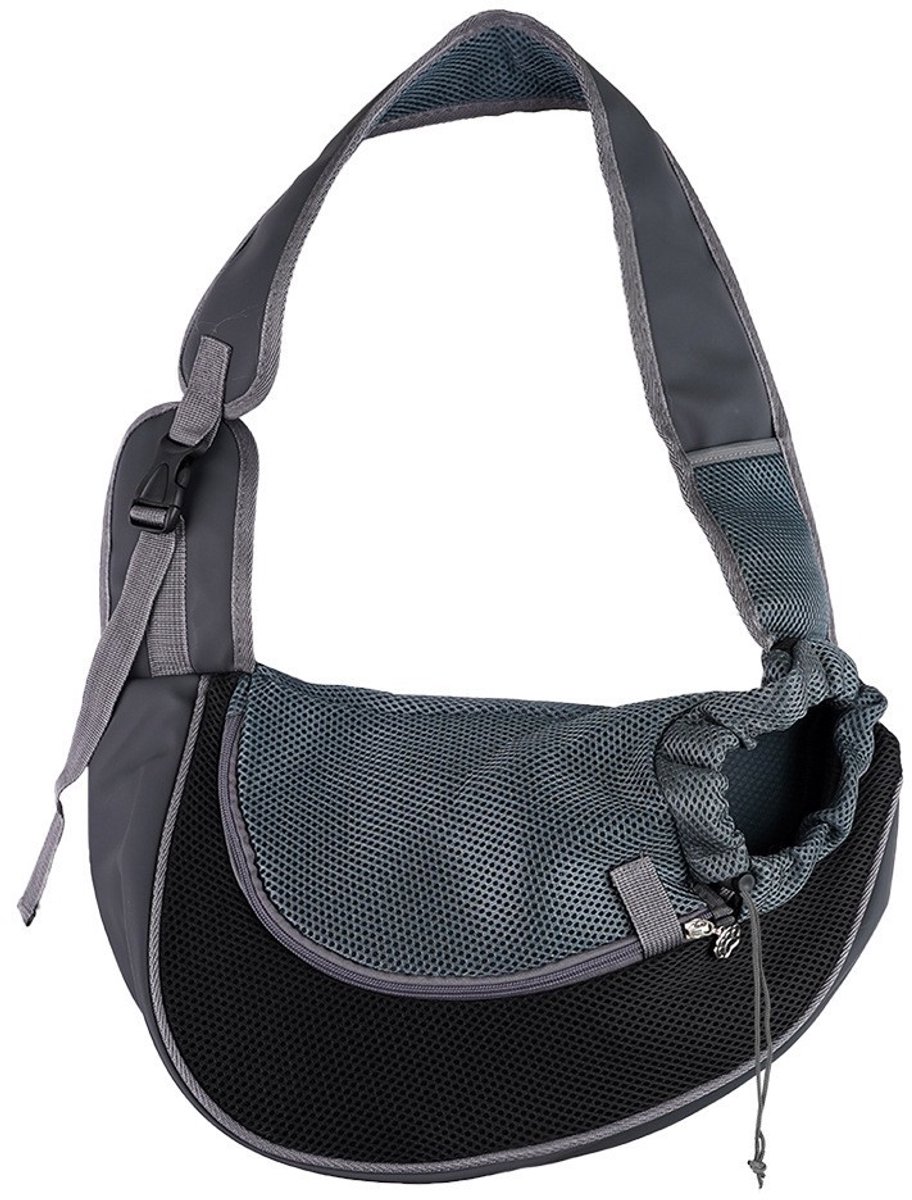 Handsfree dierendraagtas, ademende mesh dierentas (geschikt voor puppy's/katten), dierentas met trekkoord, crossbody dierentas - alleen voor reizen en buitengebruik, zwart.