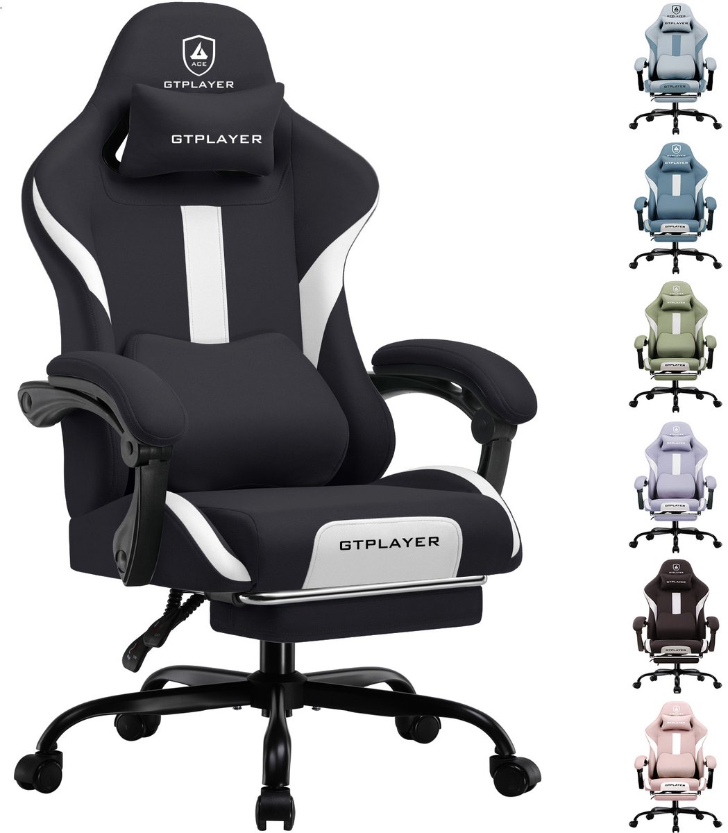 GTPLAYER Gaming Stoel met Voetsteun - Hoogwaardig Stof - Wit - GTPLAYER - €109,99