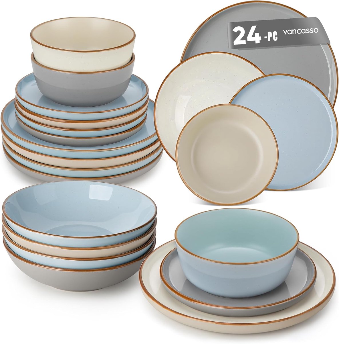 Aardewerk Servies Set voor 6 Personen - 24 Delig