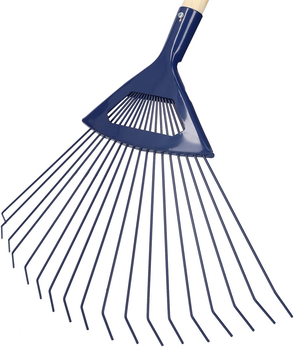 KOTARBAU® Bladhark, Staal, 41 cm, Bladbezem, met Houten Steel, 181 cm, Stevige Hark,Tuinhark, Gazonhark, voor Bladeren Gras Tuin, Ergonomisch Tuingereedschap, Donkerblauw Natuurlijk Hout