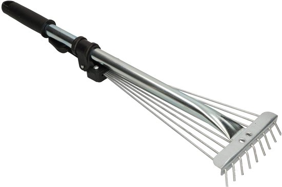 KOTARBAU® Bladhark, Mini Tuinhark, Gegalvaniseerd Staal, 32 cm, Zilver, Verstelbare Bladhark, Handhark, met Telescoopsteel 6-24,5 cm, 9 Tanden, Metalen Hark van Merkloos	 — afbeelding 2