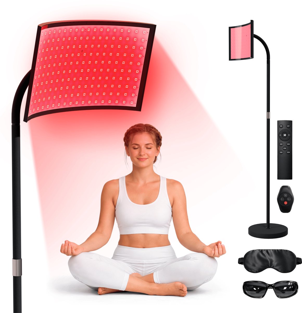 Vulpes Goods® BodyCare - Infraroodlamp met Standaard - Infraroodtherapie - Rood Licht Therapie voor Huid, Spieren & Gewrichten - Red Light Therapy - Huidverjongingsapparaat en Ontspanning - 660+850nm - Timer - Afstandsbediening - Incl. Oogmaskers