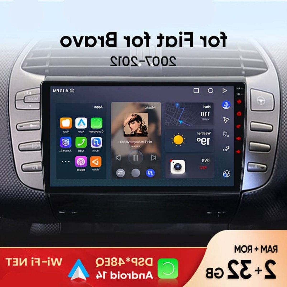 2-DIN Autoradio – Multimedia Speler – Carplay Systeem – Android Radio – GPS Navigatie – 9 Inch IPS Scherm – Draadloos WiFi & DSP Geluid