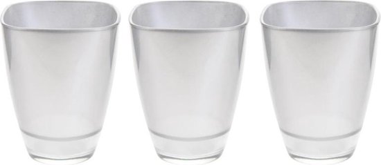 3x Zilveren vierkante vazen van glas 17 cm - bloempot / bloemen vaas