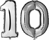 10 jaar zilveren folie ballonnen 88 cm leeftijd/cijfer - Leeftijdsartikelen 10e verjaardag versiering - Heliumballonnen