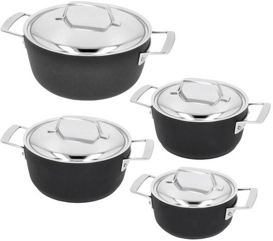 Demeyere Alu Pro 5 Duraslide Kookpannenset 4-delig - Kookpannen 16, 18, 20 en 24 cm met deksel - PTFE-antikleeflaag - Geschikt voor Inductie & Alle Kookplaten