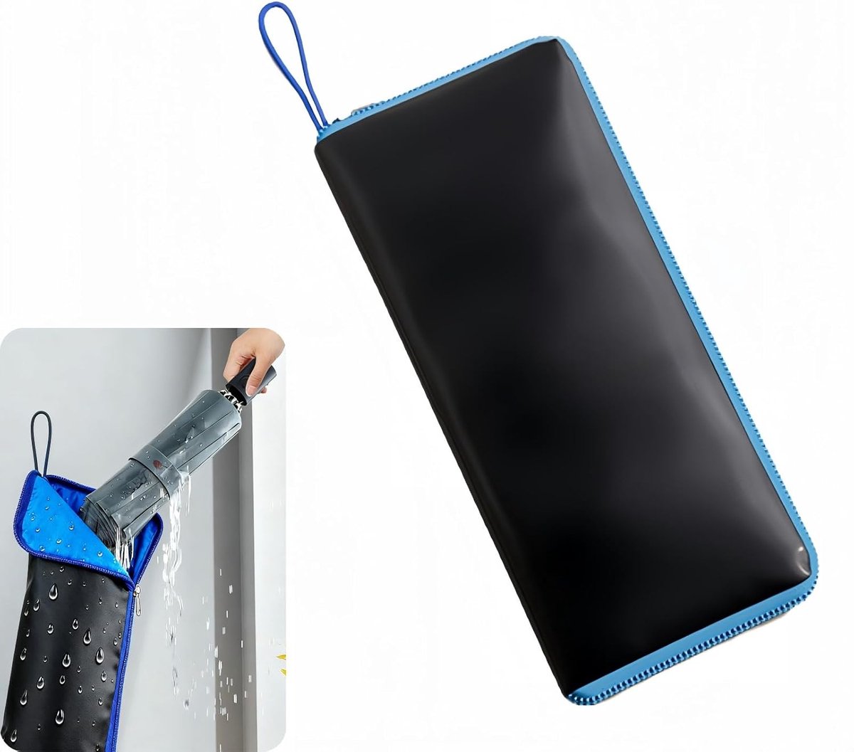 Dubbelzijdige parapluhoes voor natte paraplu's - gemaakt van waterdicht Oxford-materiaal en superabsorberende microvezel, inclusief draagtas, geschikt voor reizen en woon-werkverkeer, past op de meeste paraplu's, lekvrije ritssluiting.