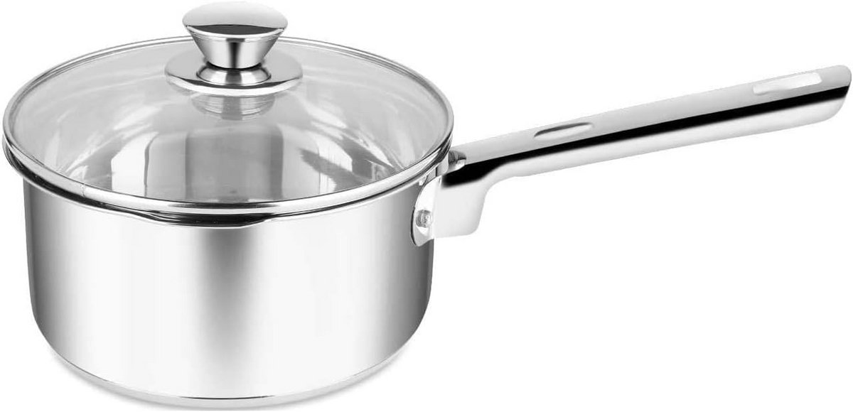 Roestvrijstaal Steelpan met Deksel, 18 cm, 2 L, Inductie Geschikt, Ovenveilig