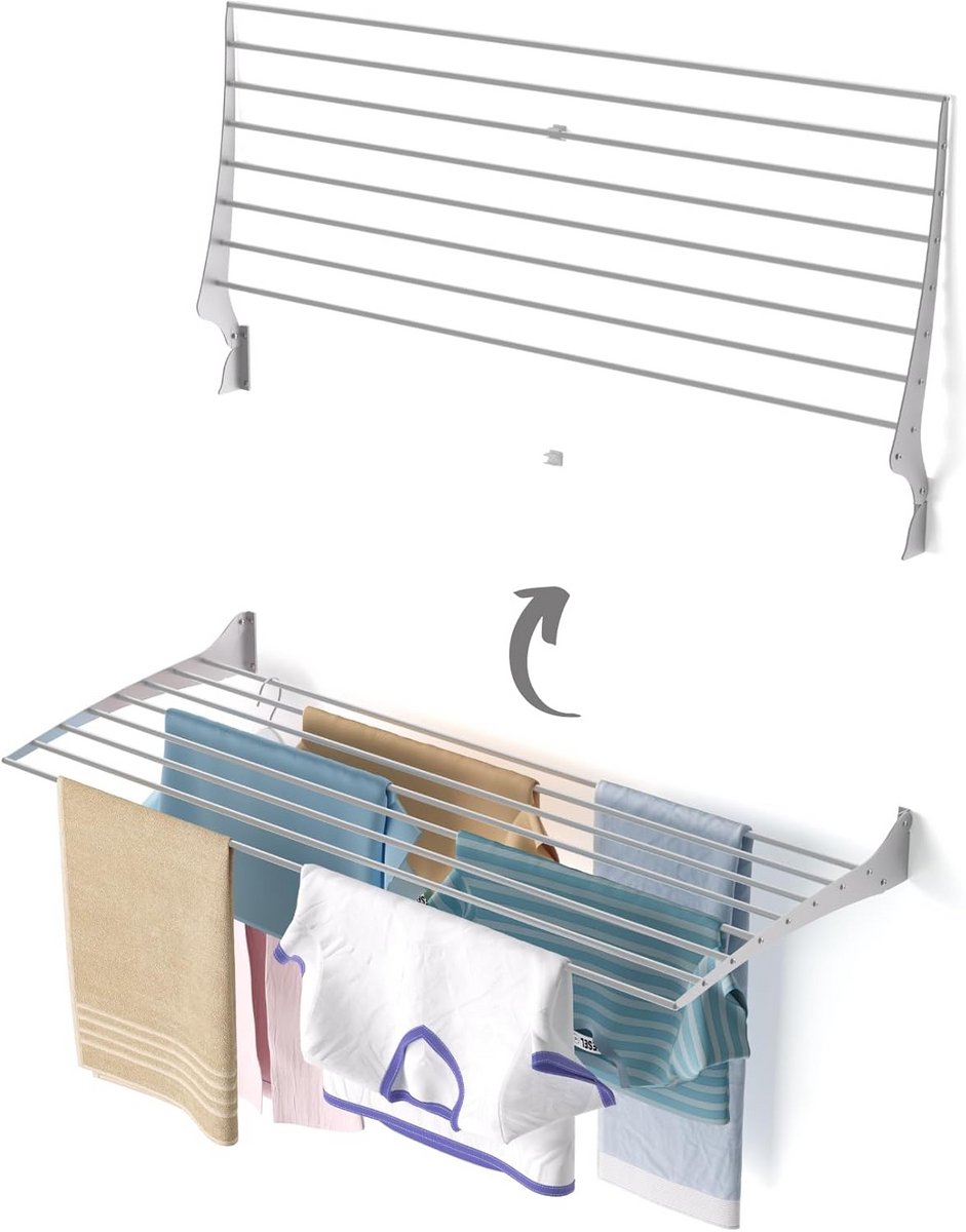 Droogrek Muur - Wasrek Muurbevestiging - Wanddroogrek - Uitklapbaar Handdoekrek - Wasruimt