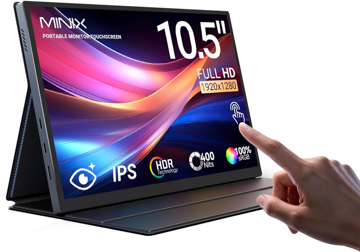 MINIX SF10T 10.5” Portable Monitor - Touchscreen - IPS Beeldscherm - 178° Kijkhoek - Inclusief Beschermhoes - Full HD - Voor Mac PC Xbox PS4/5 Switch - Zwart
