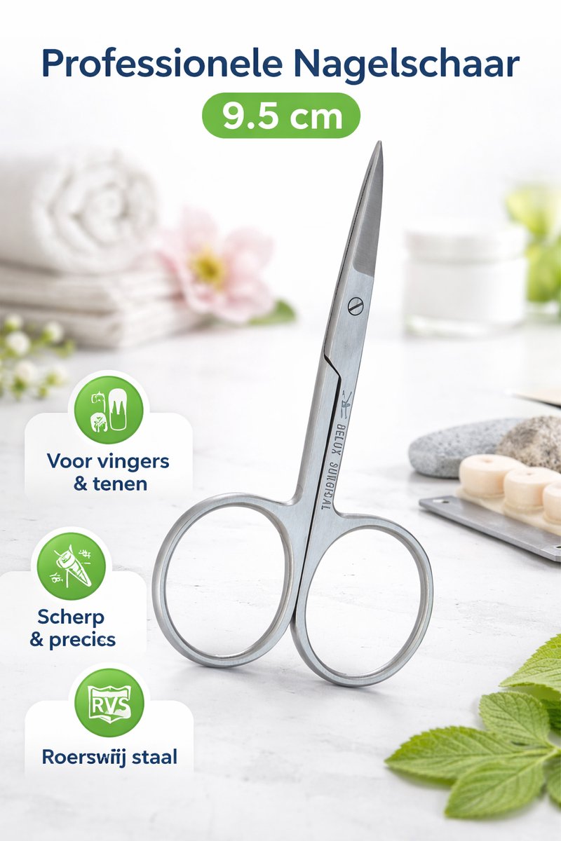 Belux Surgical Instruments / Professionele Nagelschaar 9,5 cm – RVS Manicure & Pedicure Schaar voor Vingernagels, Teennagels en Nagelhoeken – Precisie Nagelverzorging