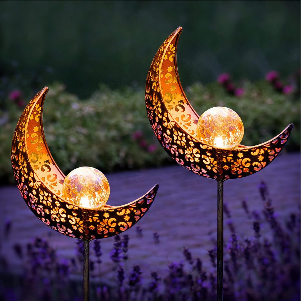 Solar Tuinlantaarns Groot – Set van 2 Decoratieve Buitenlampen met Maandesign