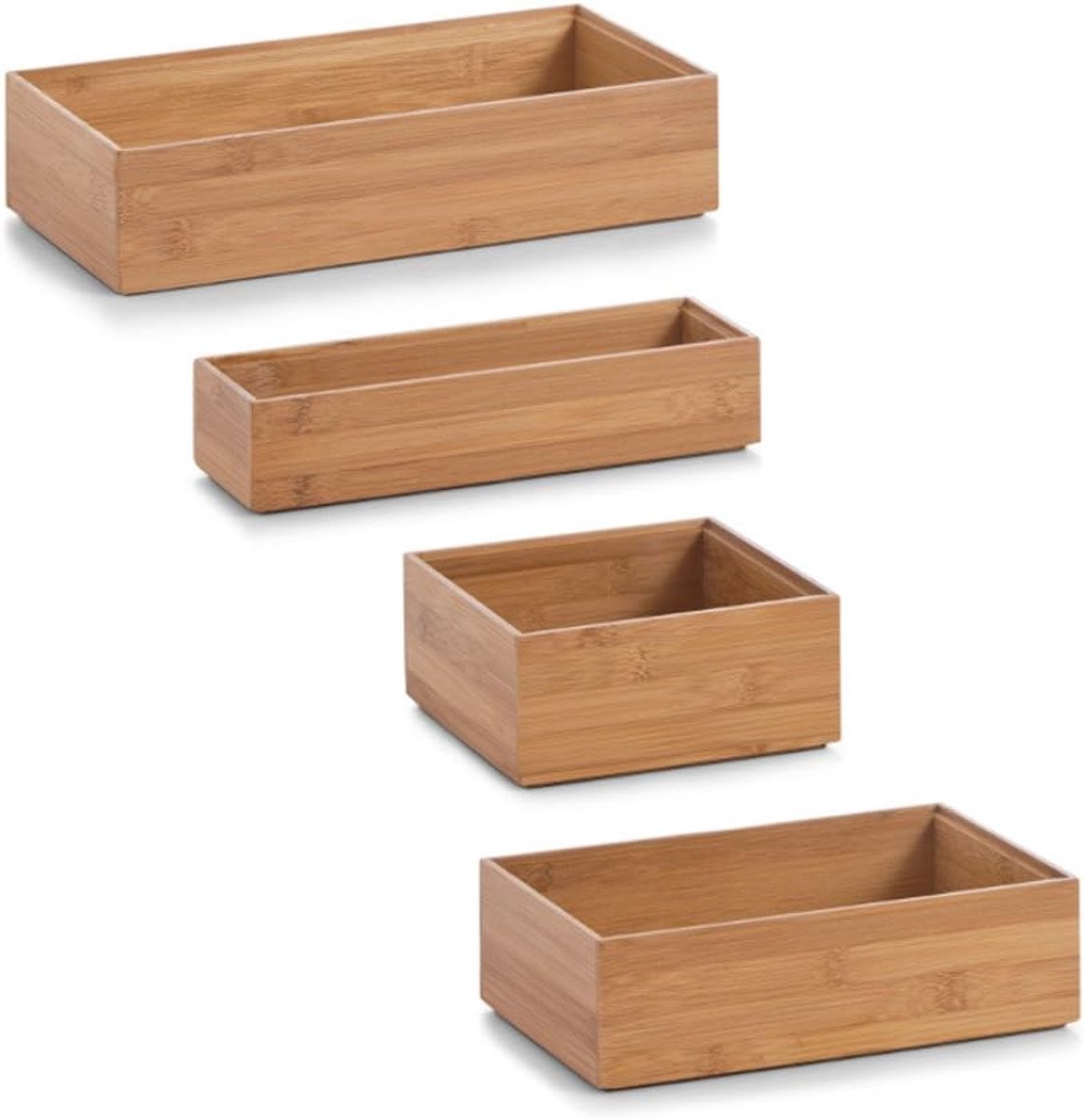 Bamboe bewaarboxen set van 4 - natuurlijk & duurzaam, 9 cm, 12 cm, 15 cm