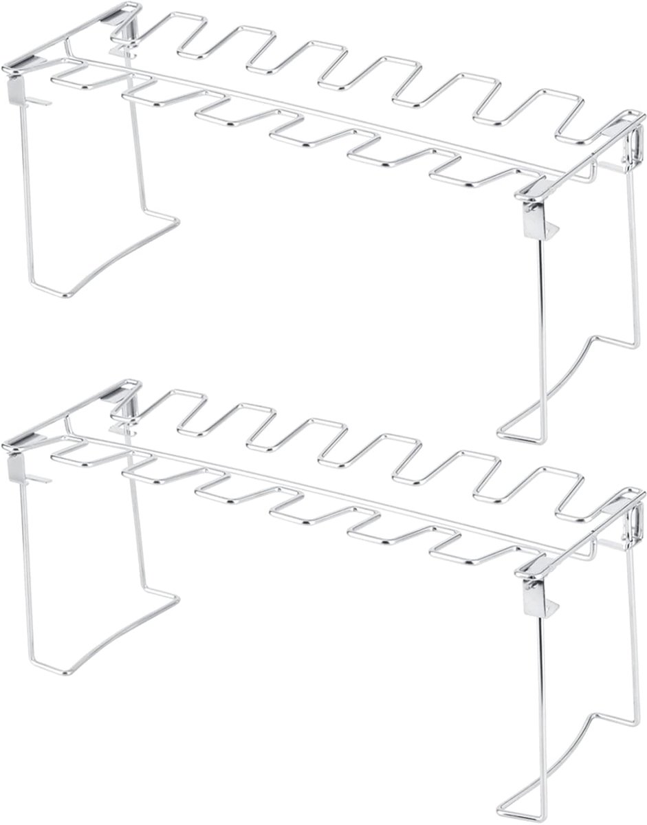 Set van 2 RVS Kipdrumstick Houder Verticale BBQ Grill Racks Inklapbaar