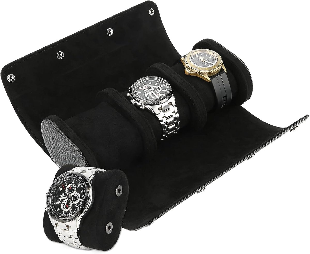 Cilindrische Horlogebox met 3 Vakken voor Polshorloges - Reisdoos en Geschenkverpakking