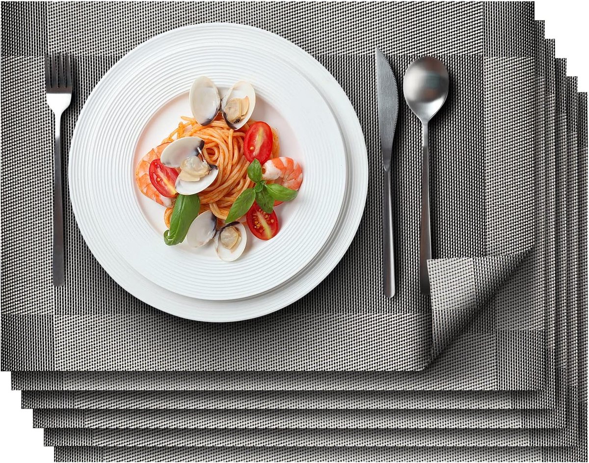 Set van 6 Zilveren Placemats - Wasbaar PVC Tafelmat - Hittebestendig - 44x32 cm