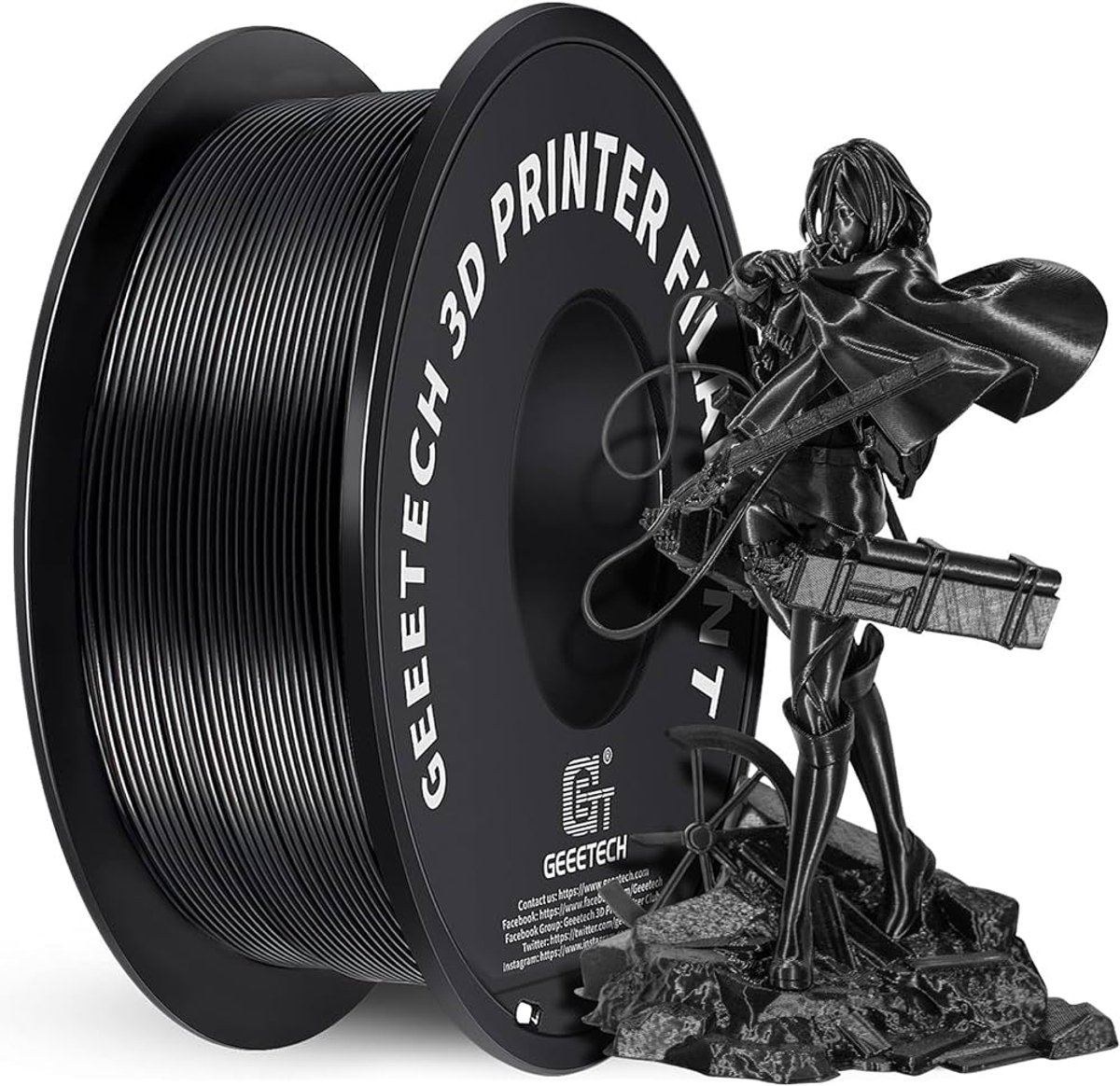 Geeetech PLA Filament Zwart 1.75mm – 1KG 3D Printer Filament – Hoge Precisie – Geschikt voor FDM 3D Printers – Sterk & Betrouwbaar
