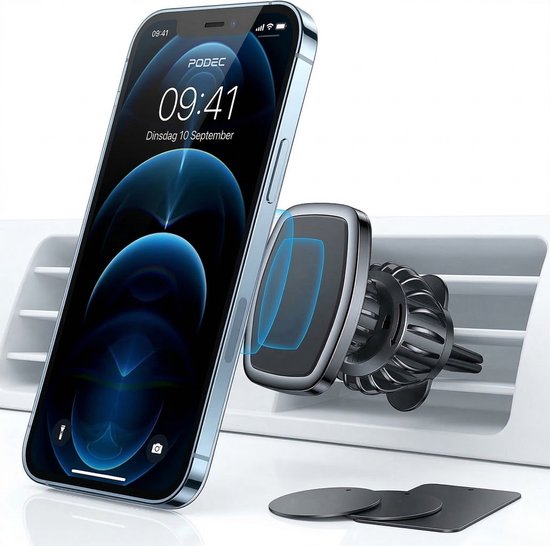 Podec Magnetische Telefoonhouder Auto - Ventilatierooster Smartphone Houder - Universeel - Extra Sterk - Zwart