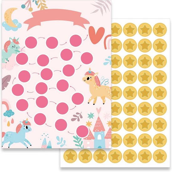 OFFCUP Beloningsbord Voor Kinderen – Potjestraining Set Met 10 Eenhoorn Borden & 280 Stickers Voor Zindelijkheid En Goede Gewoonten