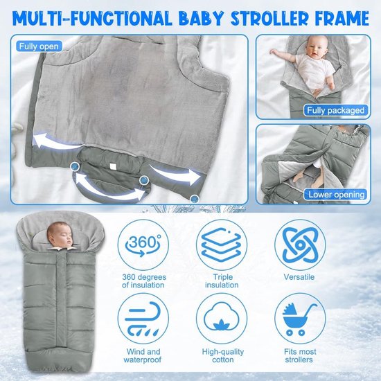 Wintervoetenzak voor kinderwagen - waterdicht, winddicht, warm - met capuchon en ritssluiting - universeel van Merkloos — afbeelding 2