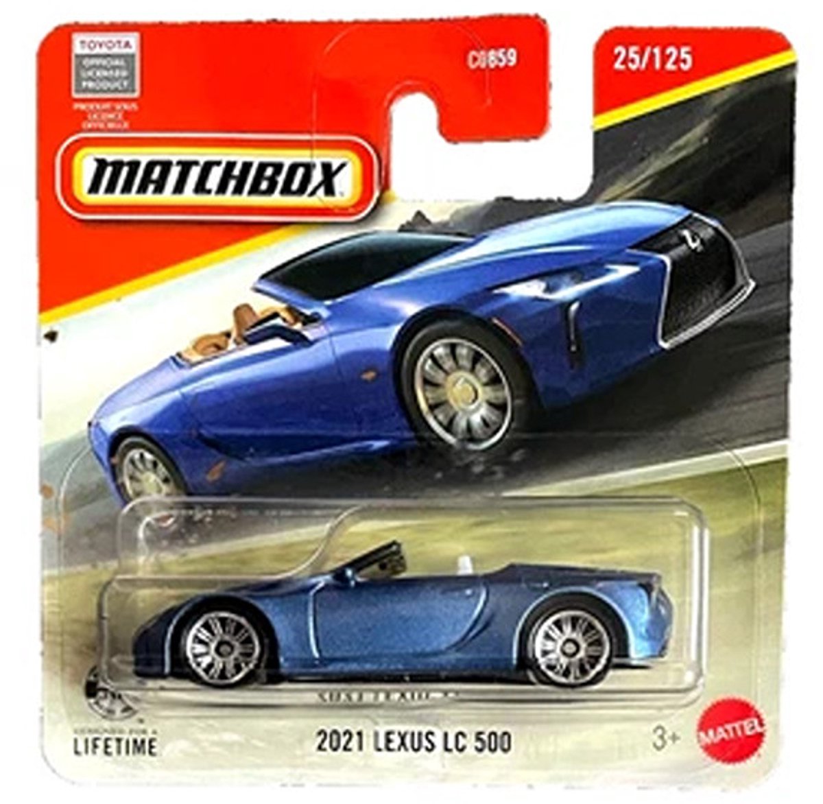 2021 LEXUS LC 500 CONVERTIBLE METALIC BLUE 25/125 1:64 MATCHBOX SHORT CARD