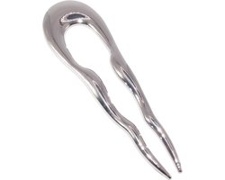 Haarpin van metaal zilverkleurig - lengte 12 cm / breedte 3,5 cm
