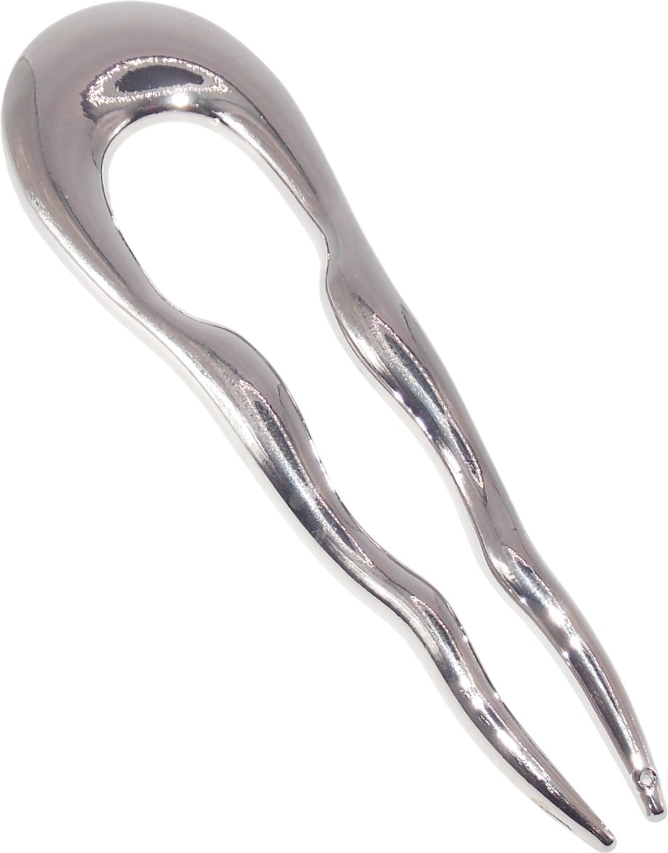Haarpin van metaal zilverkleurig - lengte 12 cm / breedte 3,5 cm