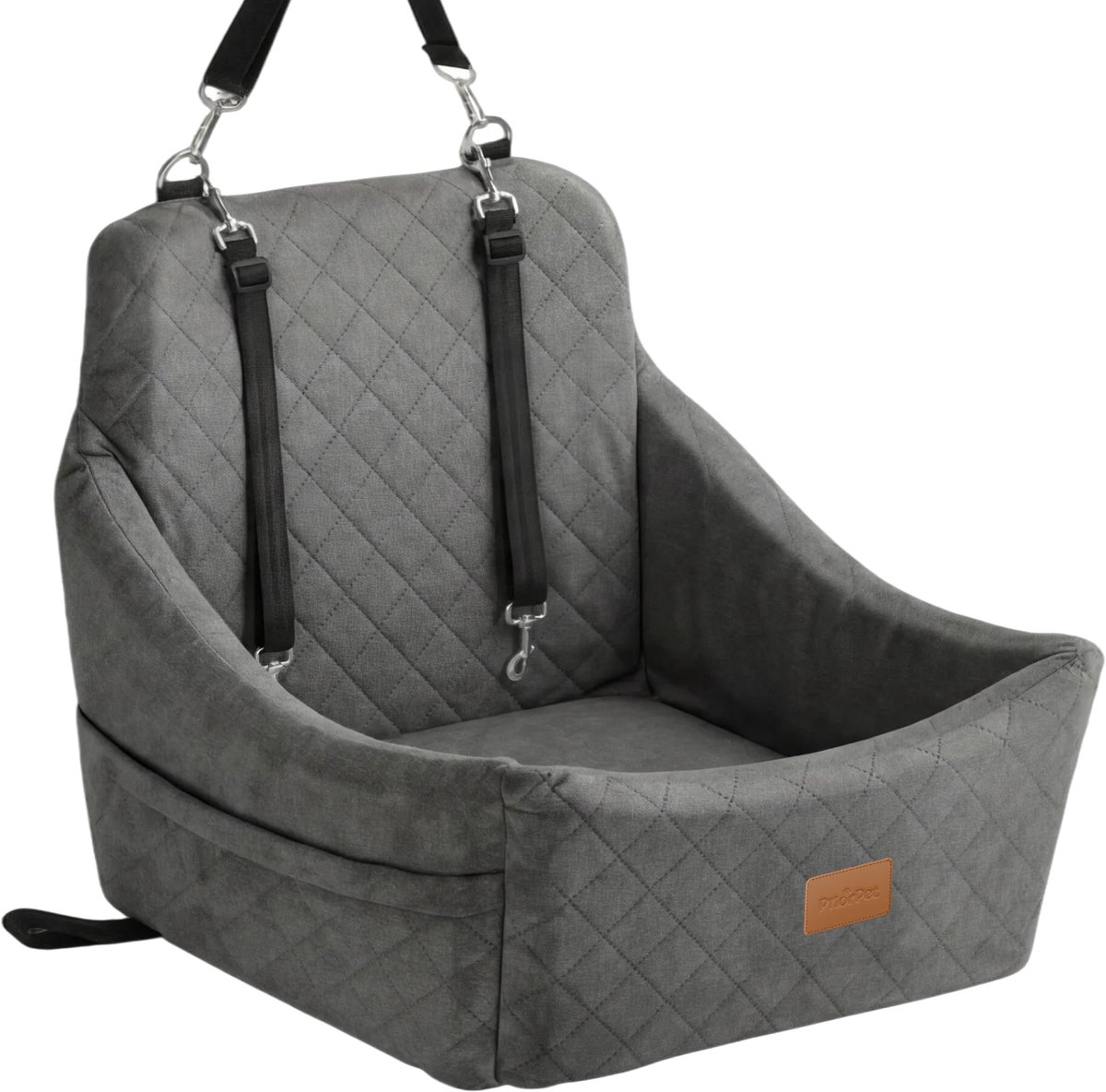Hondenmand Auto – Hondenstoel Auto met Gordel – Autostoel Hond met Verhoogd Zitkussen en Memory Foam – Voor Kleine en Middelgrote Honden tot 15 kg – Grijs
