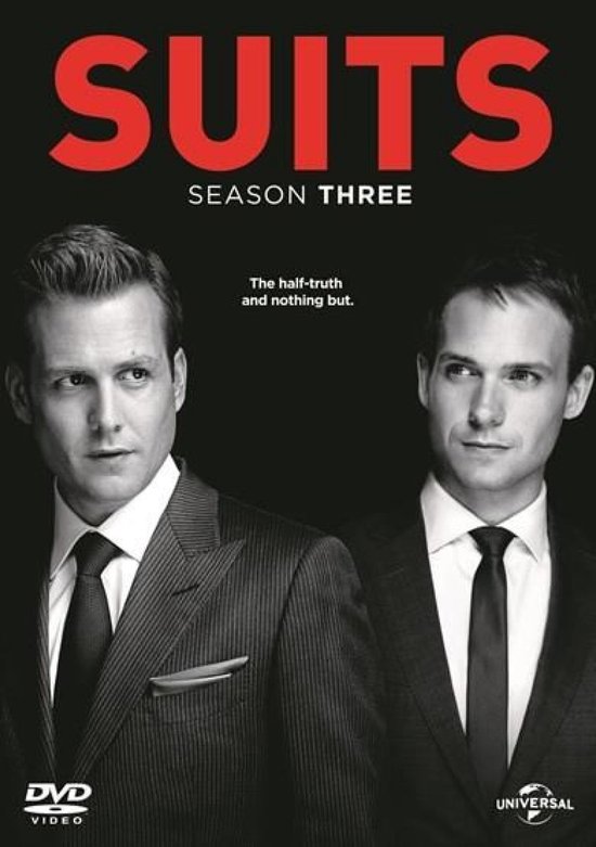 Hoes van de dvd 'Suits Season Three' met twee mannen in pak.