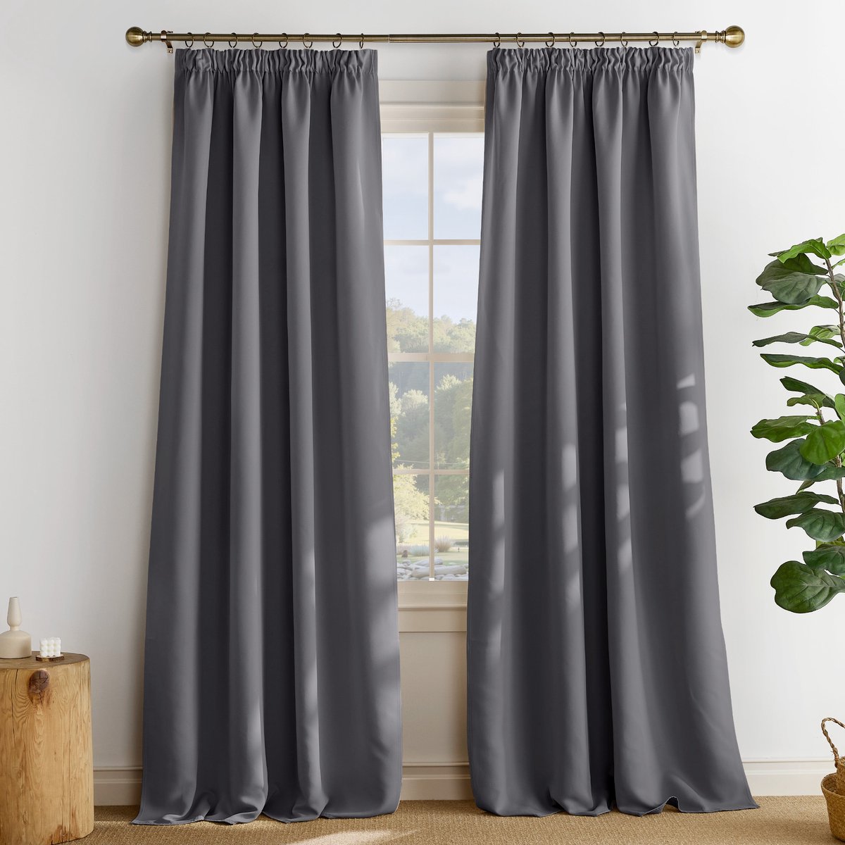 NICETOWN Kant en klaar Gordijnen - 90% Verduisterend - Met Plooiband - 140x245 cm - Grijs - 2 Stuks