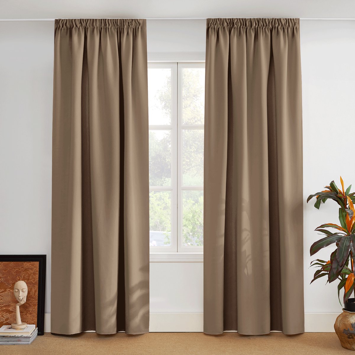 NICETOWN Kant en klaar Gordijnen - Met Plooiband - Verduisterend - 140x245 cm - Cappuccino - 2 Stuks