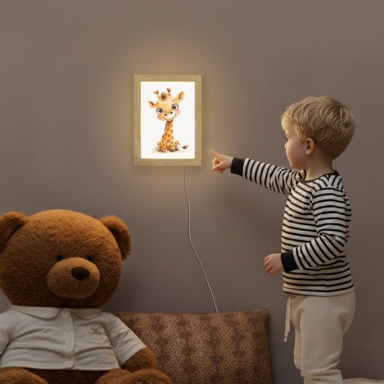 Nachtlampje 15x20 cm - Kinder lamp - Giraf - Baby dier - Wilde dieren - Tafellamp kinderkamer - Slaapkamer lamp - Bedlamp kinderen - Kinderlampje stopcontact - Wandlamp babykamer - Nachtlampjes van Merkloos — afbeelding 5