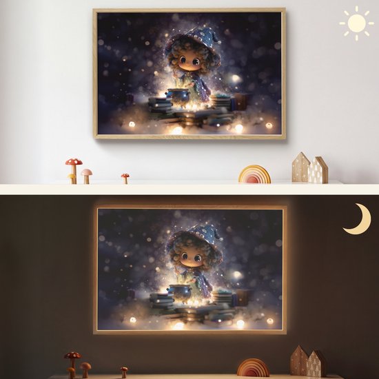 Nachtlampje 100x70 cm - Kinder lamp - Meisje - Toveren - Sterren - Paars - Tafellamp kinderkamer draadloos - Slaapkamer lampje - Bedlamp kinderen - Kinderlampje - Wandlamp babykamer - Nachtlampjes van Merkloos — afbeelding 4