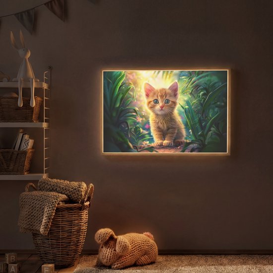 Nachtlampje 90x60 cm - Kinder lamp - Kat - Huisdier - Natuur - Tafellamp kinderkamer draadloos - Slaapkamer lampje - Bedlamp kinderen - Kinderlampje - Wandlamp babykamer - Nachtlampjes van Merkloos — afbeelding 2