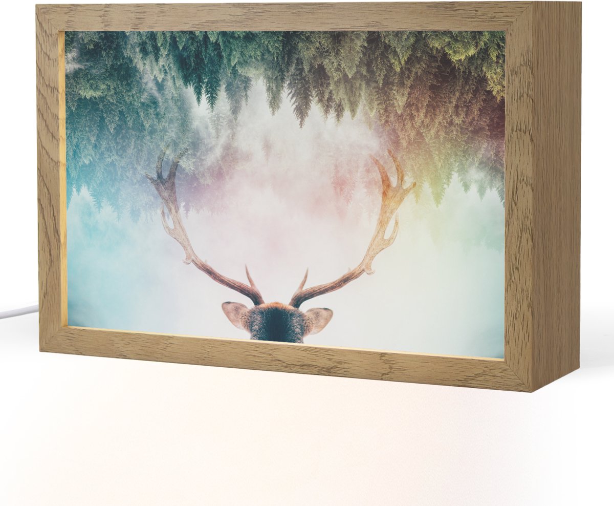 Tafellamp 30x20 cm - LED lamp - Hert - Gewei - Bos - Mist - Decoratieve tafellampen - Dimbaar - Tafellampje slaapkamer - Woonkamer binnen