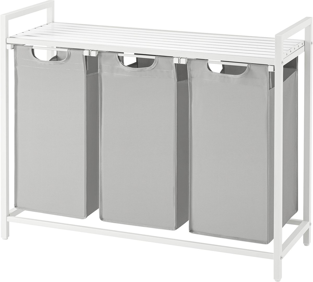 VASAGLE BLH301W03 - Wasmand met 3 Vakken - Uittrekbare en Afneembare Waszakken - Met Opbergrek