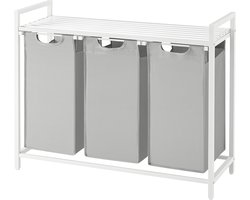 VASAGLE BLH301W03 - Wasmand met 3 Vakken - Uittrekbare en Afneembare Waszakken - Met Opbergrek