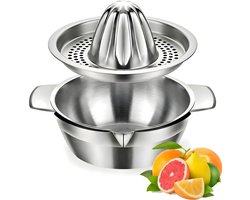 HI NATURE™ Robuuste Kwaliteit Citroenpers | Limoenpers met Bakje 400ml - Handmatige Citruspers - Lemon squeezer - Citrusknijper - Fruitpers - Sinaasappelpers | Zilver