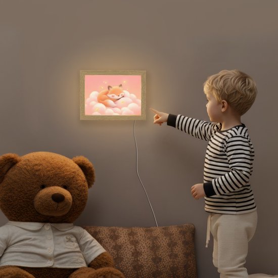 Nachtlampje 20x15 cm - Kinder lampje - Wolken - Vos - Oranje - Sterren - Tafellamp kinderkamer - Slaapkamer lamp - Bedlamp kinderen - Kinderlampje stopcontact - Wandlamp babykamer - Nachtlampjes van OnlyWow — afbeelding 5