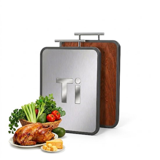 Planche à Découper Premium Double Face Husmero® Bois & 100% Pur Titane – Antibactérien – Résistant au Lave-Vaisselle – 40x28 cm