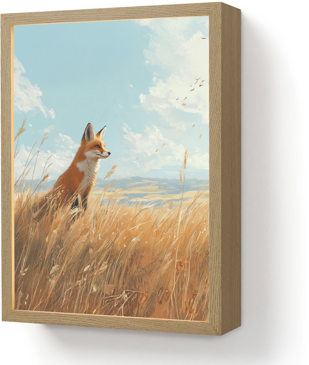 Wandlamp 30x40 cm - Oplaadbaar - Vos - Gras - Wolken - Oranje - Wandlampen binnen woonkame