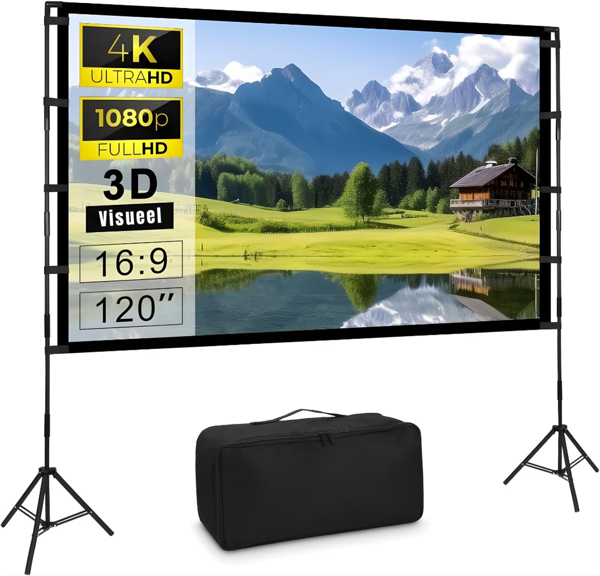 DnA® Projectiescherm - Beamer Scherm - Projectiescherm Met Statief - Beamer Projector - Zwart - 265cm x 149cm x 150cm