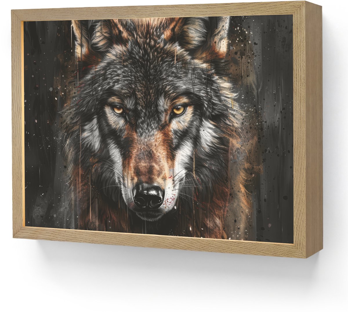 Wandlamp 40x30 cm - Oplaadbaar - Dieren - Wolf - Portret - Zwart - Bruin - Wandlampen binn