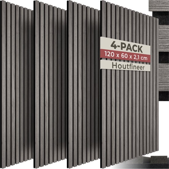 4-pack 120 x 60 x 2,1 cm panelen van houtfineer in de kleur lichtgrijs eiken.