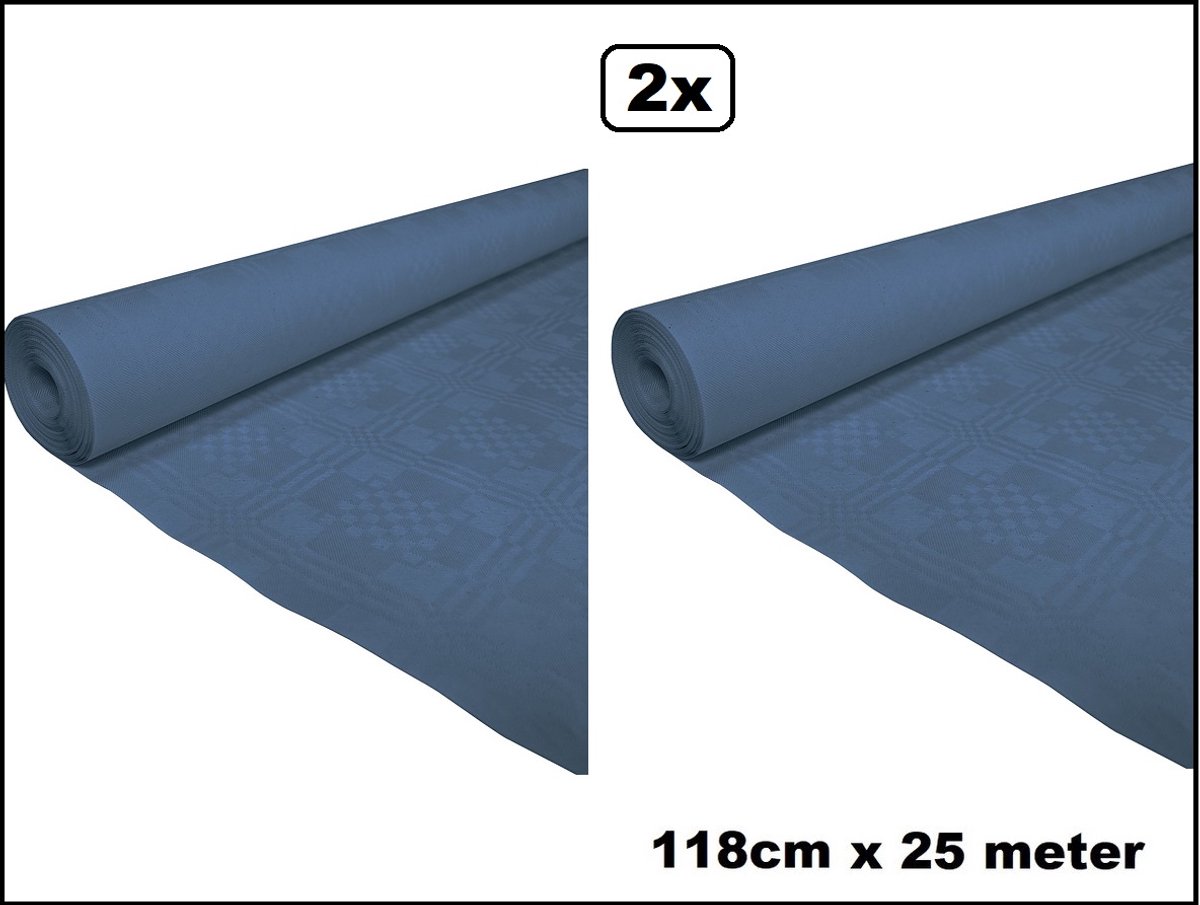 2x Tafelrol tafelkleed donker blauw met relief 118cm x 25meter papier - Diner kerst food festival eten fun thema feest party